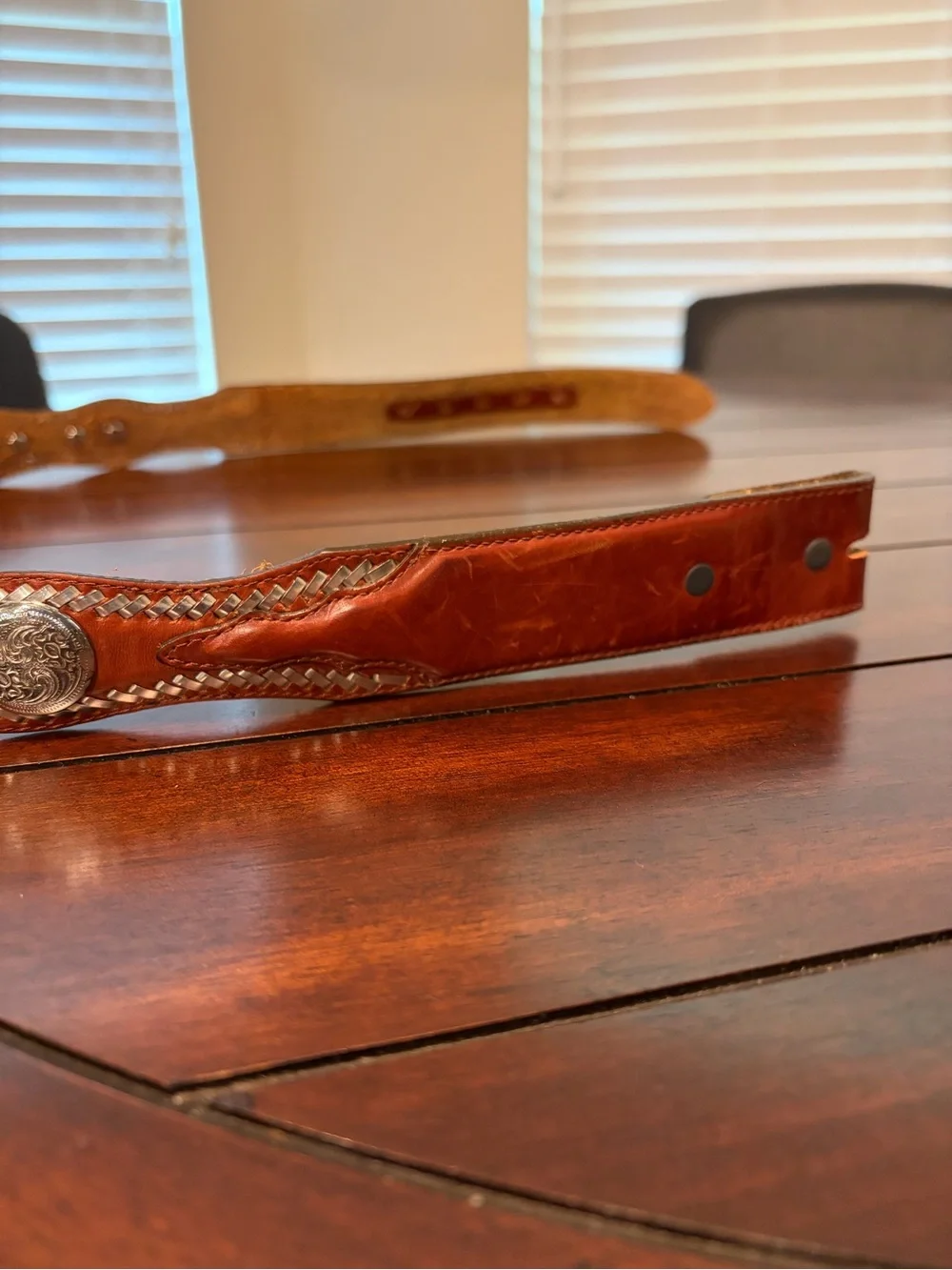 Tony Lama Men’s Western Brown Leather Belt with Silver Conchos Size 36